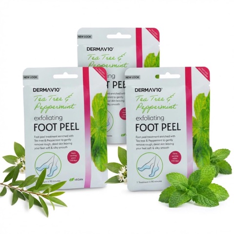 Derma V10 Exfoliating Foot Peel Mask, Tea Tree & Peppermint, Pack of 3